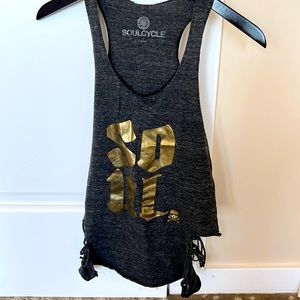 soulcycle gold soul shredded grey tank top sz M